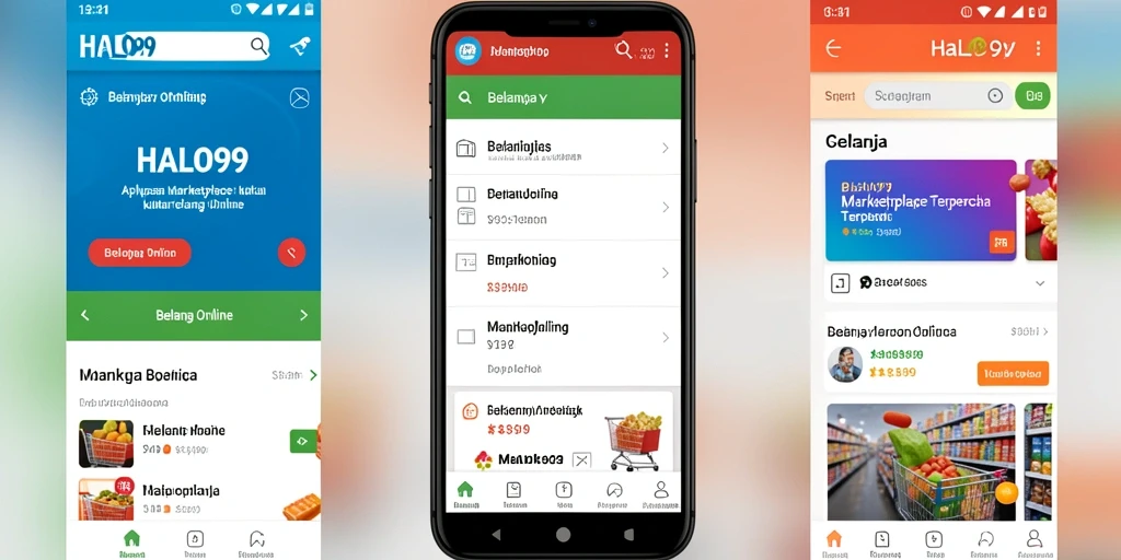 Antarmuka aplikasi HALO99 yang modern dan fungsional untuk belanja online.